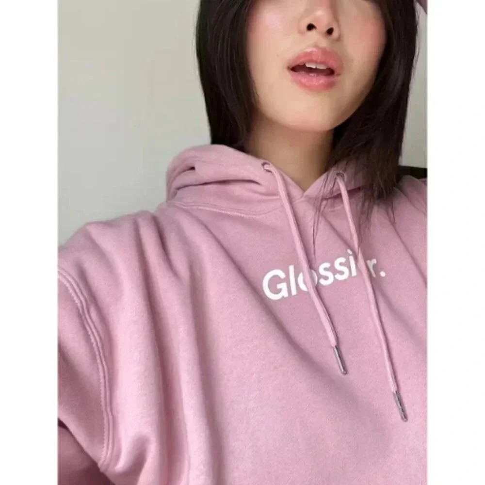 Glossier Womens Medium Pink Slogan Fleece OVersized Hoodie Pullover